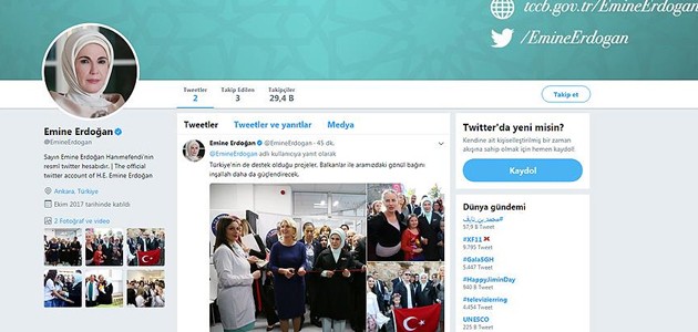 Emine Erdoğan’ın Twitter hesabından ilk paylaşımı