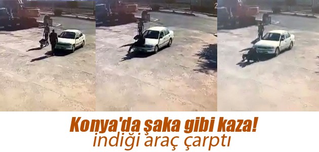 Konya’da şaka gibi kaza! İndiği araç çarptı | VİDEO
