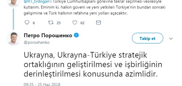 Ukrayna Devlet Başkanı Poroşenko, Cumhurbaşkanı Erdoğan’ı tebrik etti