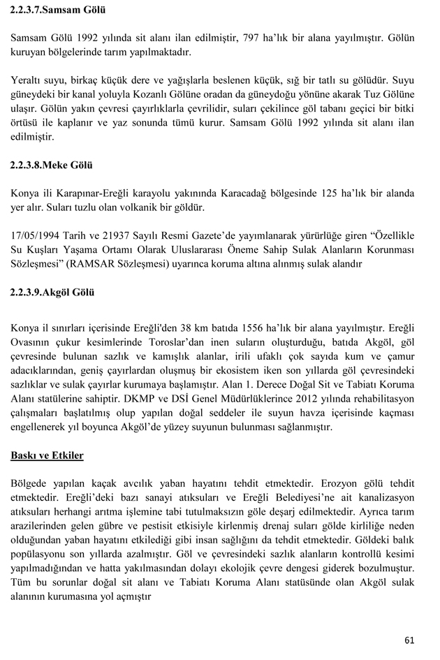 Göller ve Sulak Alanlar Eylem Planı Genelgesinde Konya