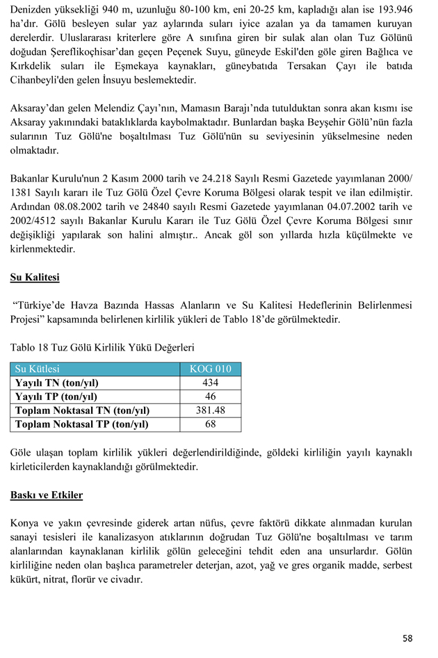 Göller ve Sulak Alanlar Eylem Planı Genelgesinde Konya