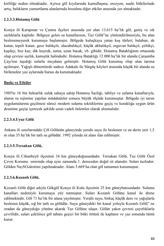 Göller ve Sulak Alanlar Eylem Planı Genelgesinde Konya