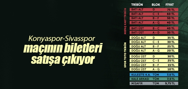Konyaspor-Sivasspor maçının biletleri satışa çıkıyor