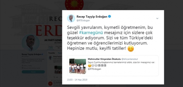 Cumhurbaşkanı Erdoğan çocukların karne sevincine ortak oldu