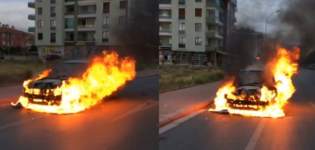 Konya’da otomobil alev alev yandı