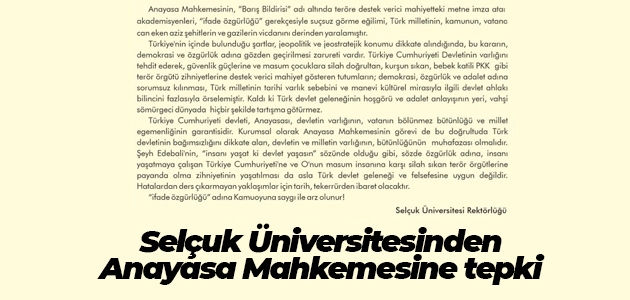 Selçuk Üniversitesinden Anayasa Mahkemesine tepki