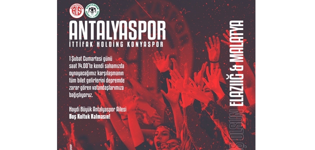 Antalyaspor, Konyaspor maçının tribün gelirini deprem bölgesine gönderecek
