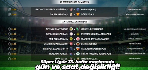 Süper Ligde 33. hafta maçlarında gün ve saat değişikliği!