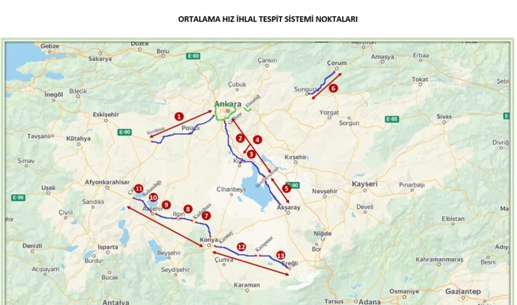 Konya dahil 6 ilde "Ortalama Hız İhlal Tespit Sistemi" kuruldu