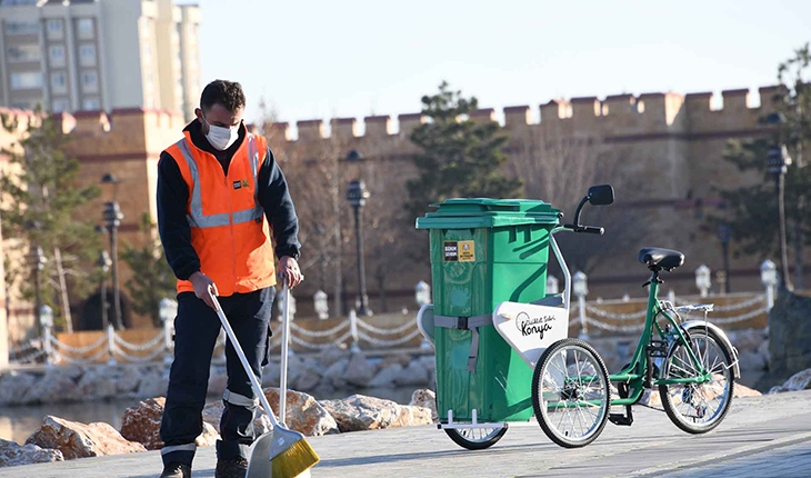 Bisiklet Şehri Konya’da hizmet, çevre temizlik bisikletleriyle sunuluyor 