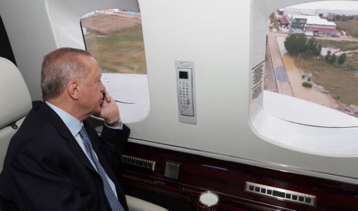 Cumhurbaşkanı Erdoğan, Akyurt’ta havadan incelemelerde bulundu