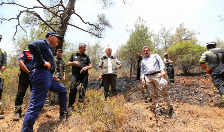Bakanlar Soylu ve Kirişci, Marmaris'te yangın bölgesinde incelemelerde bulundu