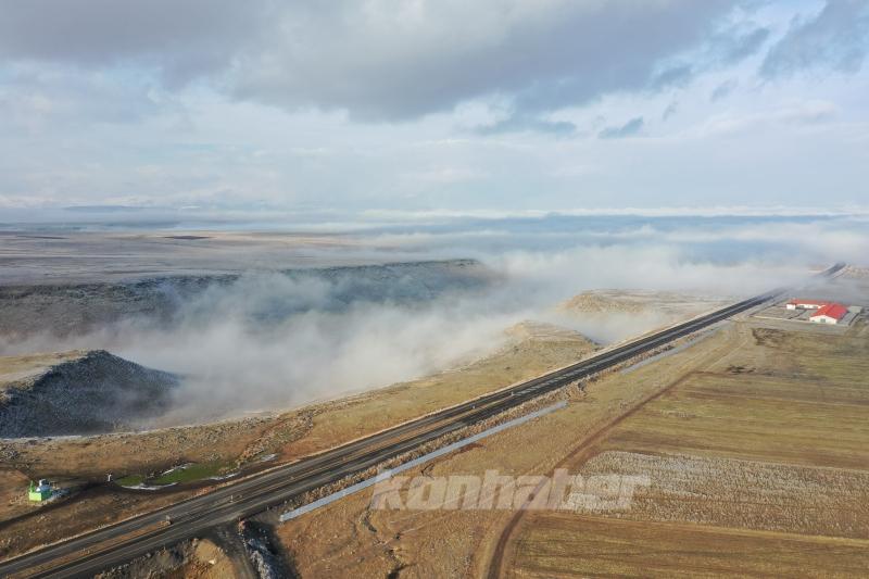 Kars Ovası’nda oluşan sis bulutu havadan görüntülendi
