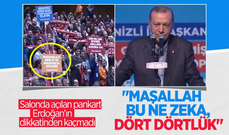 Salonda açılan pankart Erdoğan'ın dikkatinden kaçmadı: Maşallah bu ne zeka, dört dörtlük