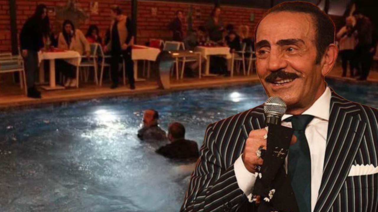 Depremzedelere moral konserinde Mustafa Keser havuza düştü
