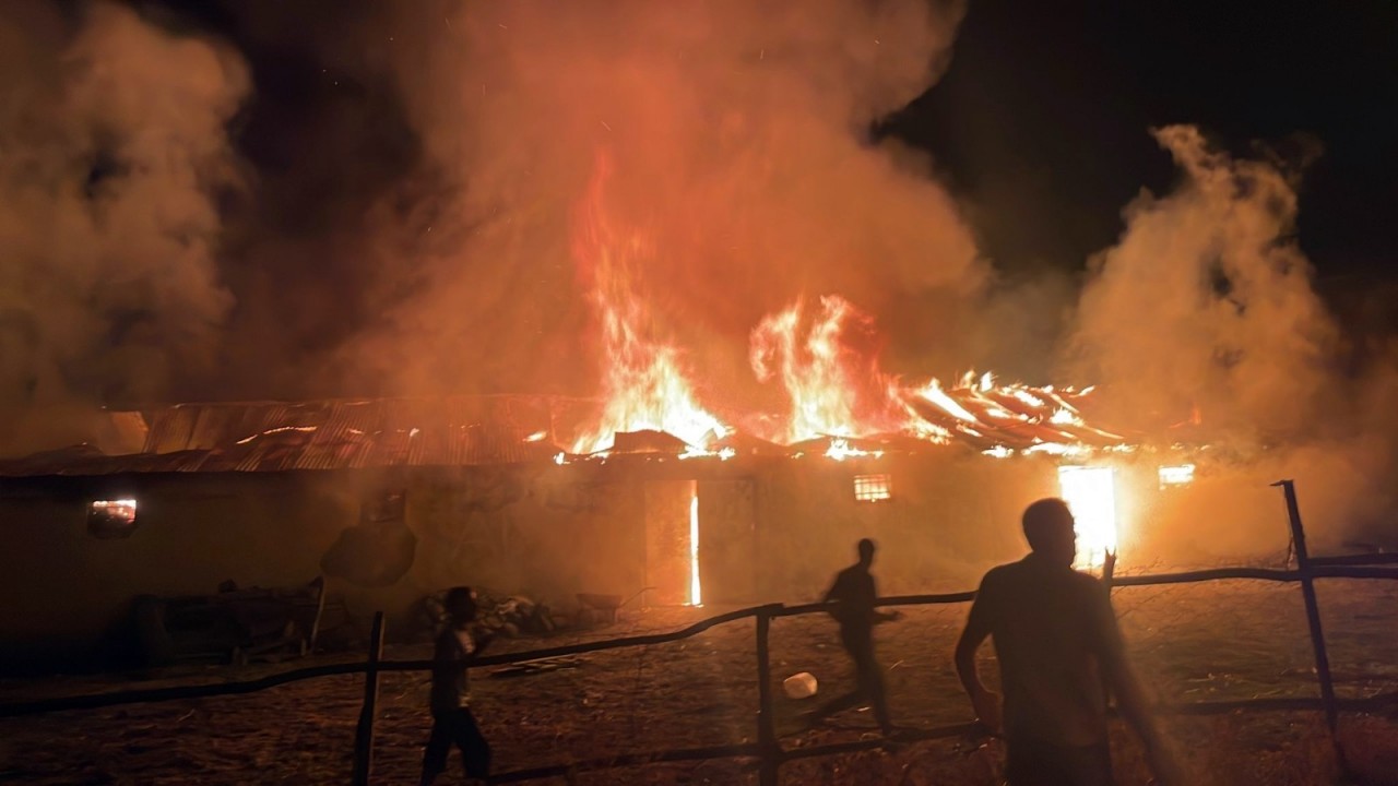 Ahırda çıkan yangında 2 inek telef oldu