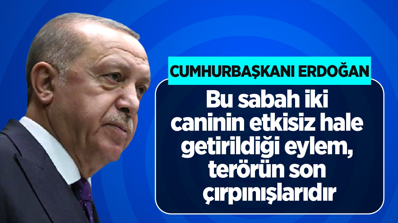 Cumhurbaşkanı Erdoğan: Bu sabah iki caninin etkisiz hale getirildiği eylem, terörün son çırpınışlarıdır
