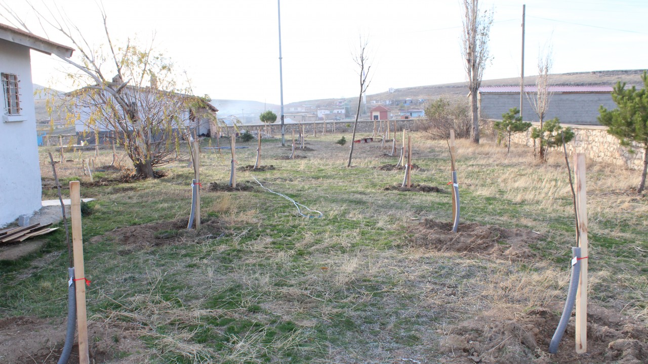 Yunak'ta okul bahçesindeki atıl arazi meyve bahçesine dönüştürüldü