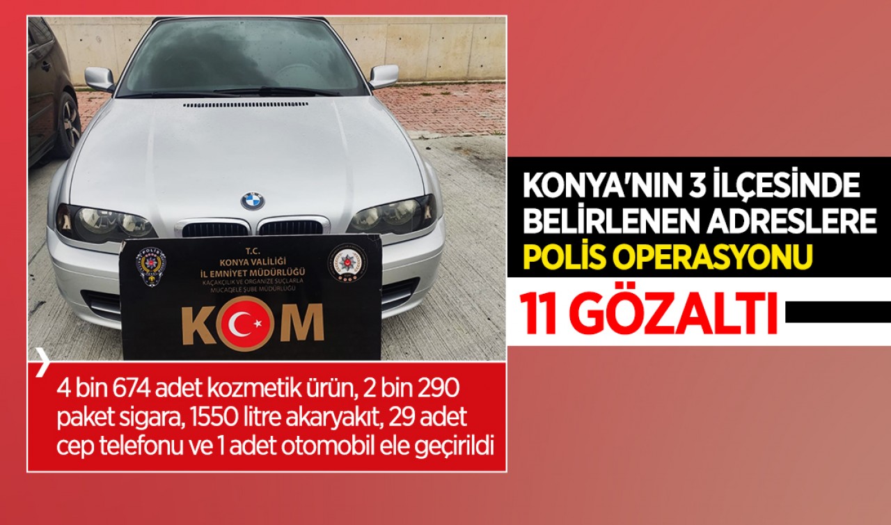 Konya'nın 3 ilçesinde belirlenen adreslere polis operasyonu