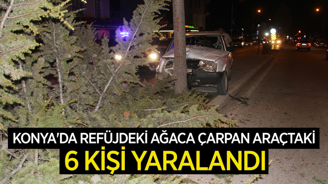 Konya'da refüjdeki ağaca çarpan araçtaki 6 kişi yaralandı