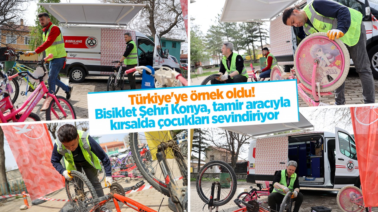 Türkiye'ye örnek oldu! Bisiklet Şehri Konya, tamir aracıyla kırsalda çocukları sevindiriyor