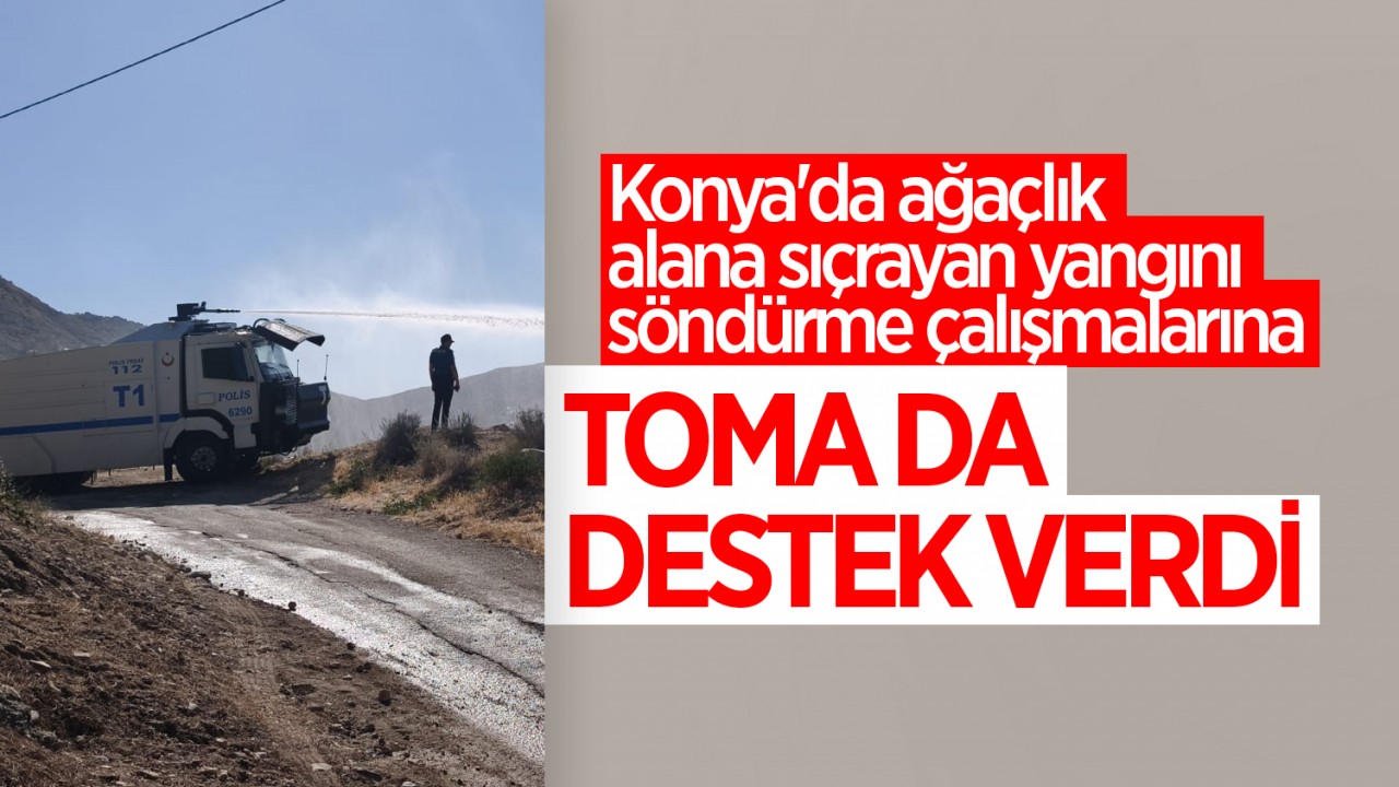 Konya'da ağaçlık alana sıçrayan yangını söndürme çalışmalarında TOMA da devreye girdi