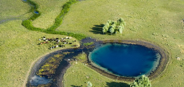 Beyşehir Gölü’nde kuraklık nedeniyle ortaya çıkan gözeler havadan görüntülendi