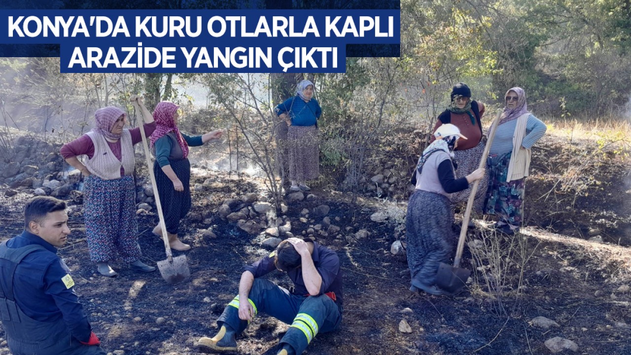 Konya'da kuru otlarla kaplı arazide yangın çıktı
