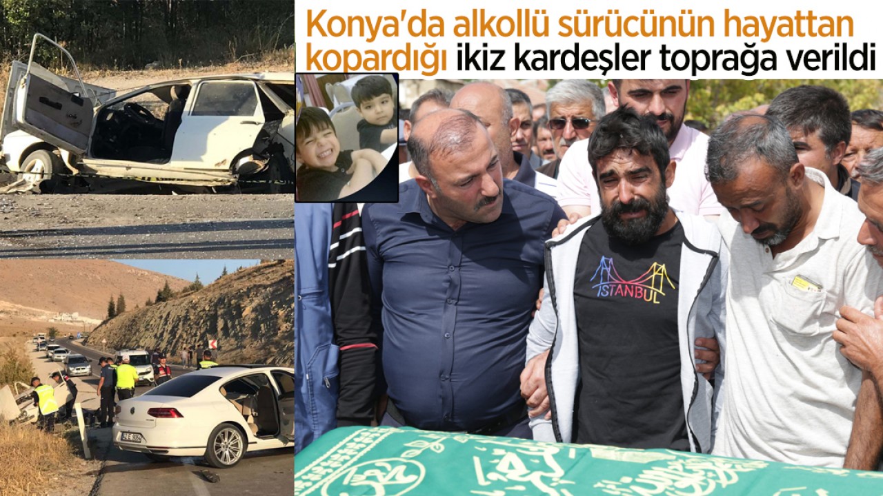 Konya'da alkollü sürücünün hayattan kopardığı ikiz kardeşler toprağa verildi