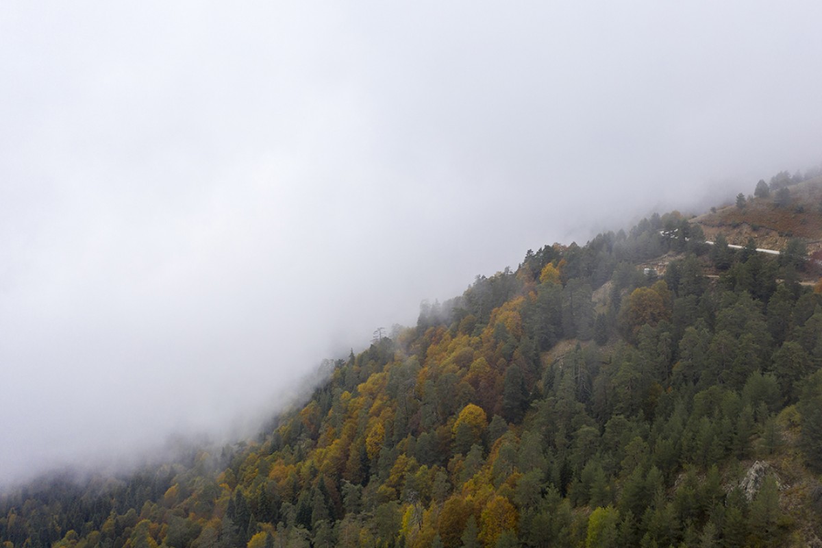 Sisle kaplanan Yedigöller yolu dronla görüntülendi