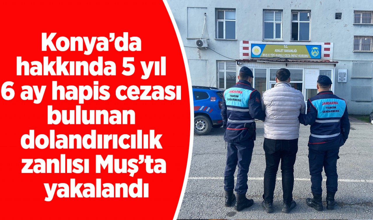 Konya’da hakkında 5 yıl 6 ay hapis cezası bulunan dolandırıcılık zanlısı Muş’ta yakalandı