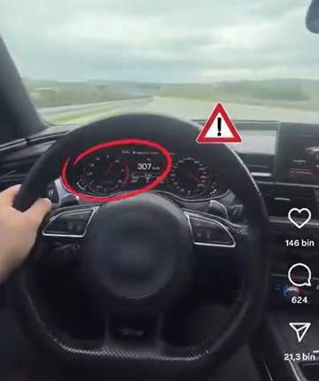 Hız ihlali yaptığı görüntüleri sosyal medyada paylaşan sürücüye ceza