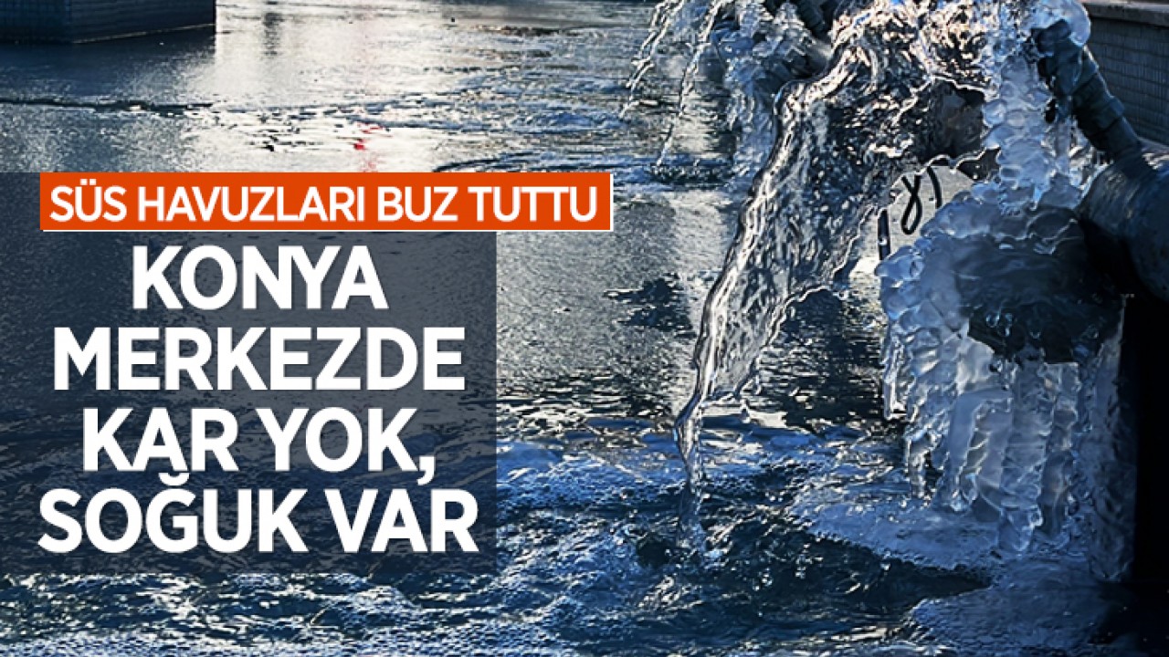 Konya merkezde kar yok, soğuk var: Süs havuzları buz tuttu