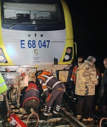 Yolcu treninin lokomotifi, düşen kaya parçası nedeniyle raydan çıktı