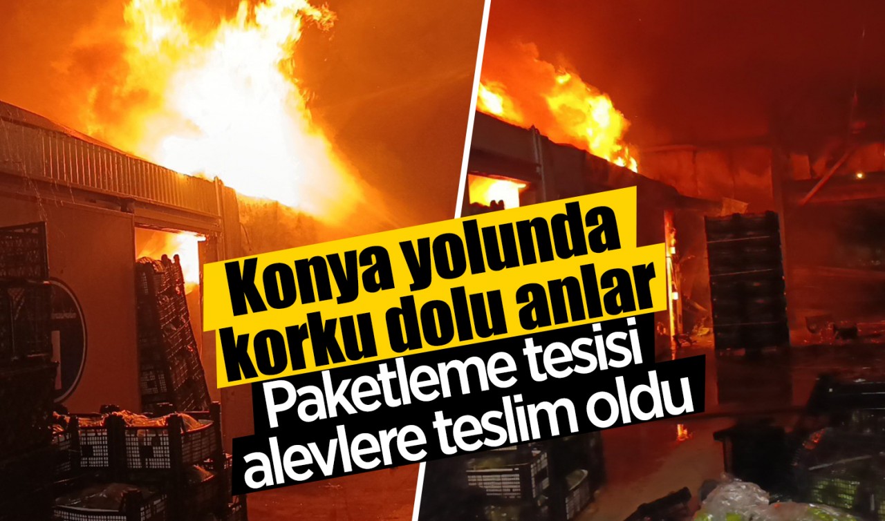 Konya yolunda korku dolu anlar: Paketleme tesisi alevlere teslim oldu