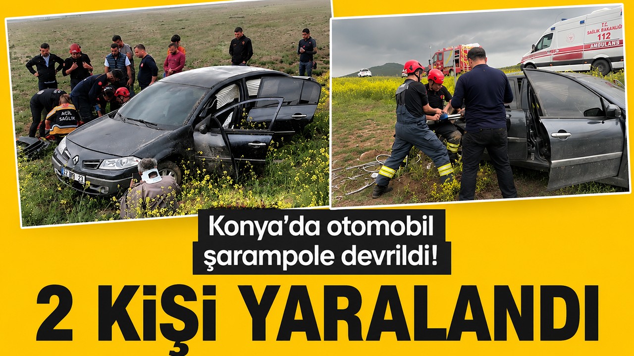 Konya'da otomobil şarampole devrildi! 2 kişi yaralandı