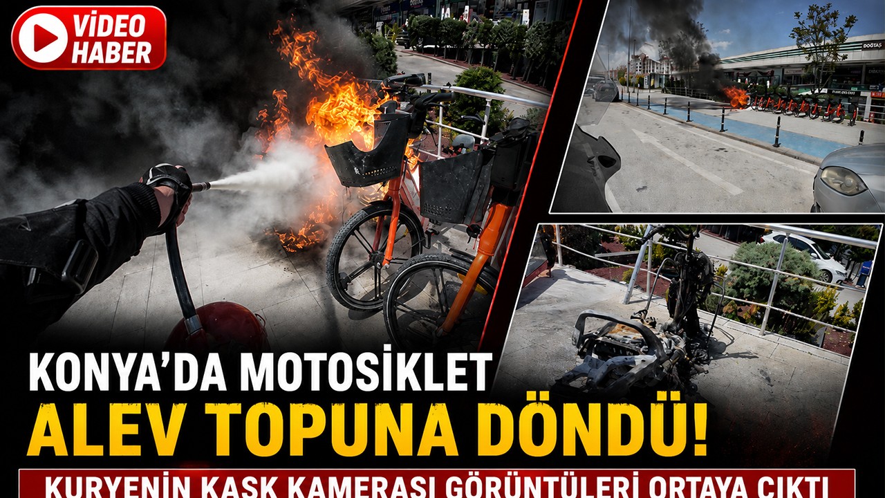 Konya’da motosiklet alev topuna döndü! Kuryenin kask kamerası görüntüleri ortaya çıktı