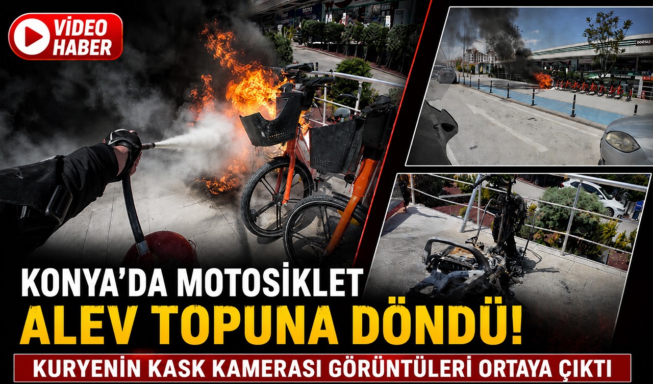 Konya’da motosiklet alev topuna döndü! Kuryenin kask kamerası görüntüleri ortaya çıktı