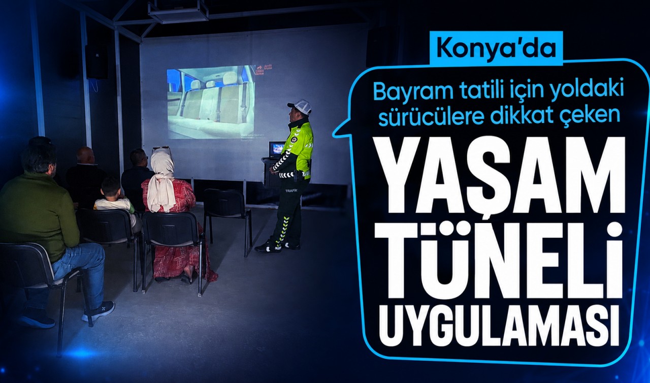 Konya'da bayram tatili için yoldaki sürücülere dikkat çeken 'yaşam tüneli' uygulaması