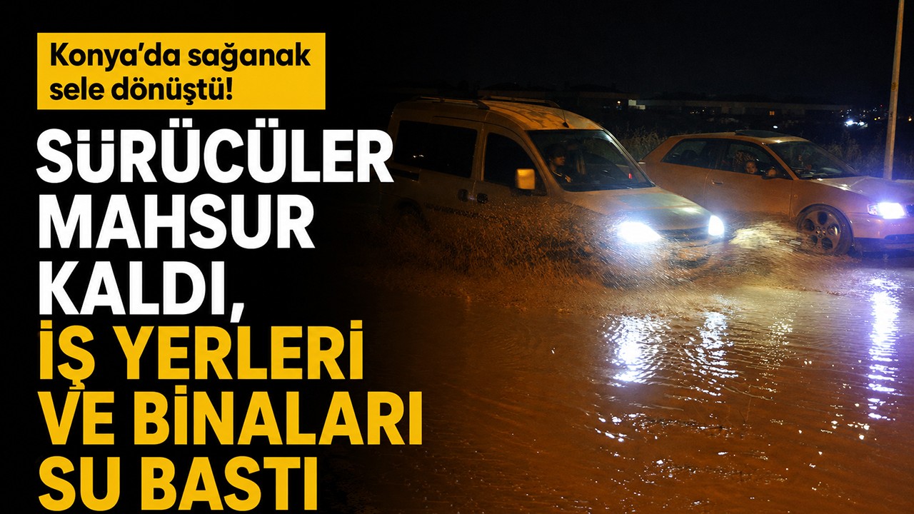 Konya’da sağanak sele dönüştü! Sürücüler mahsur kaldı, iş yerleri ve binaları su bastı