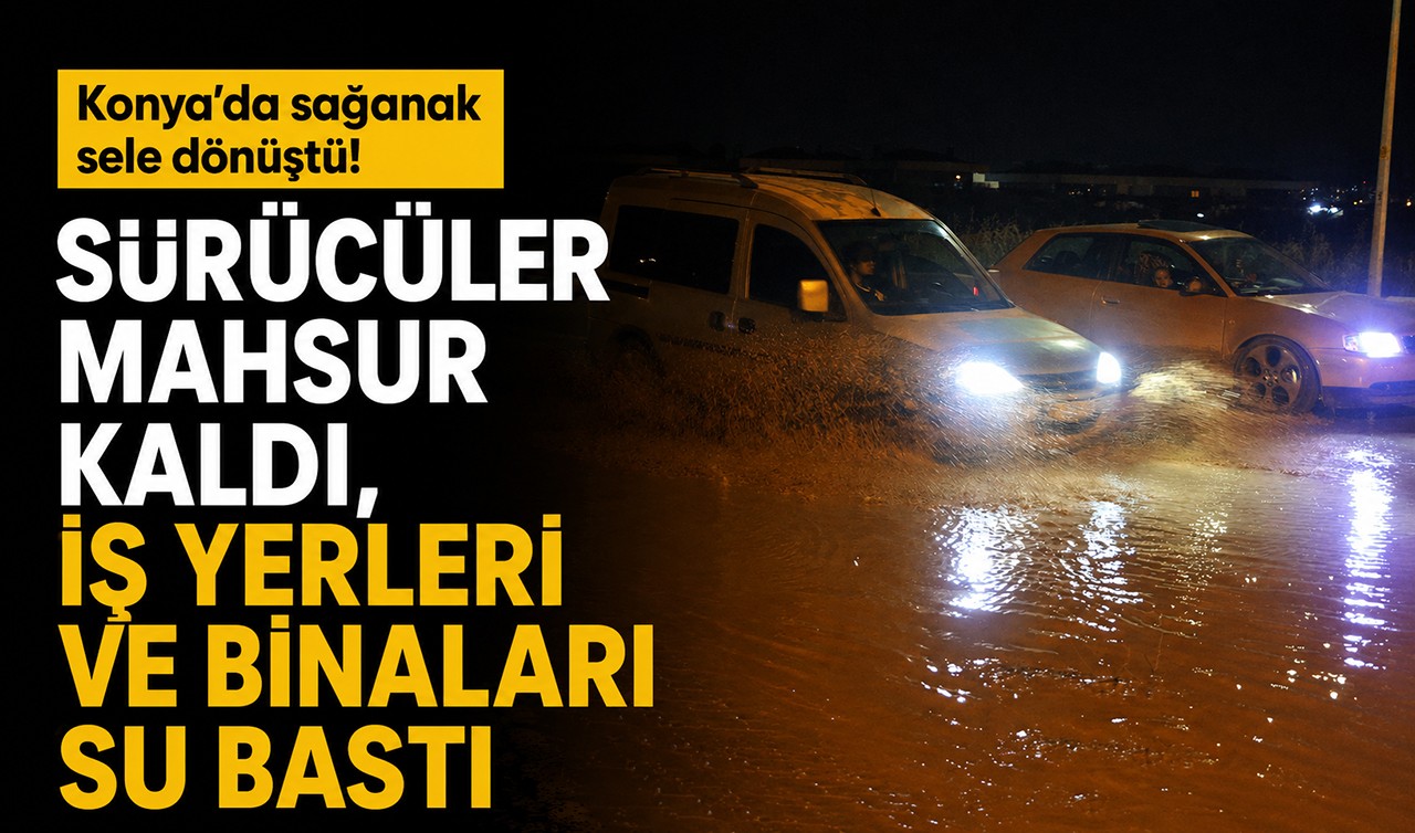 Konya’da sağanak sele dönüştü! Sürücüler mahsur kaldı, iş yerleri ve binaları su bastı