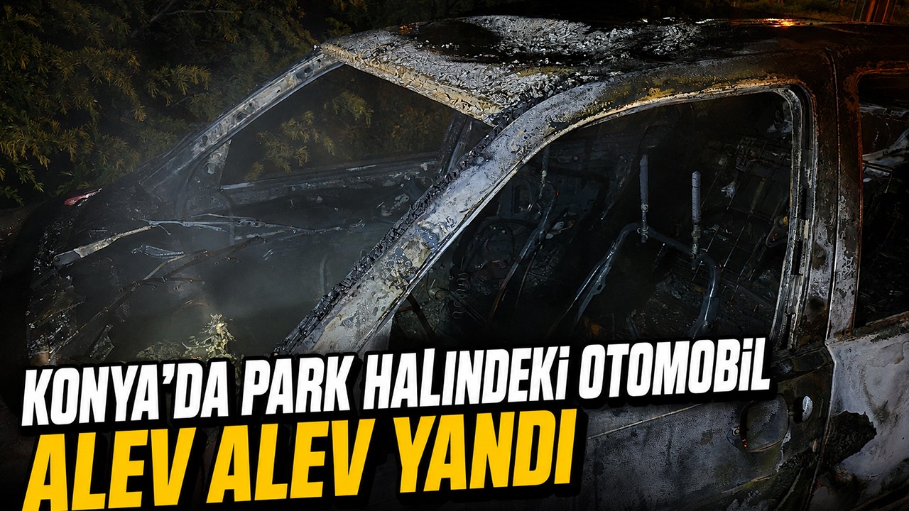 Konya'da park halindeki otomobil alev alev yandı