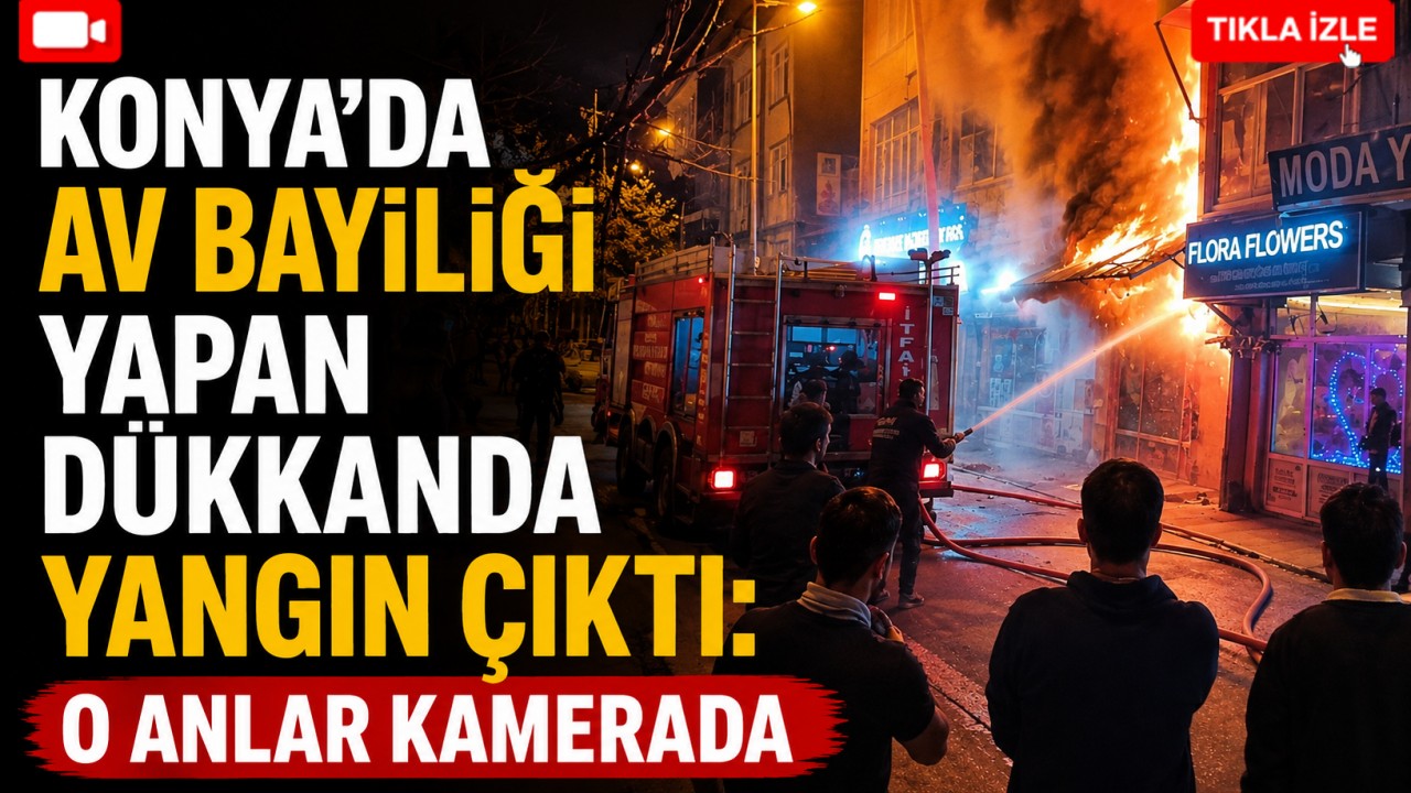 Konya'da av bayiliği yapan dükkanda yangın çıktı: O anlar kamerada