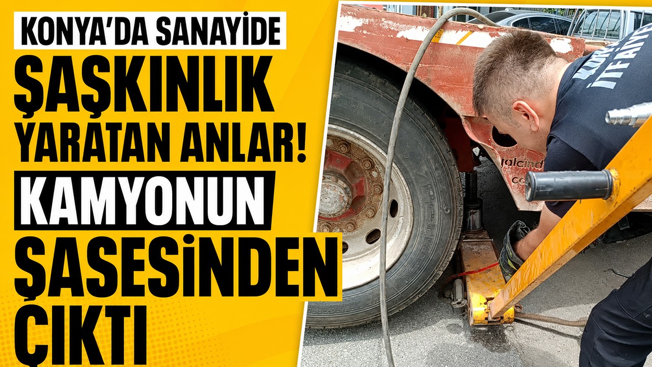 Konya'da sanayide şaşkınlık yaratan anlar! Kamyonun şasesinden çıktı