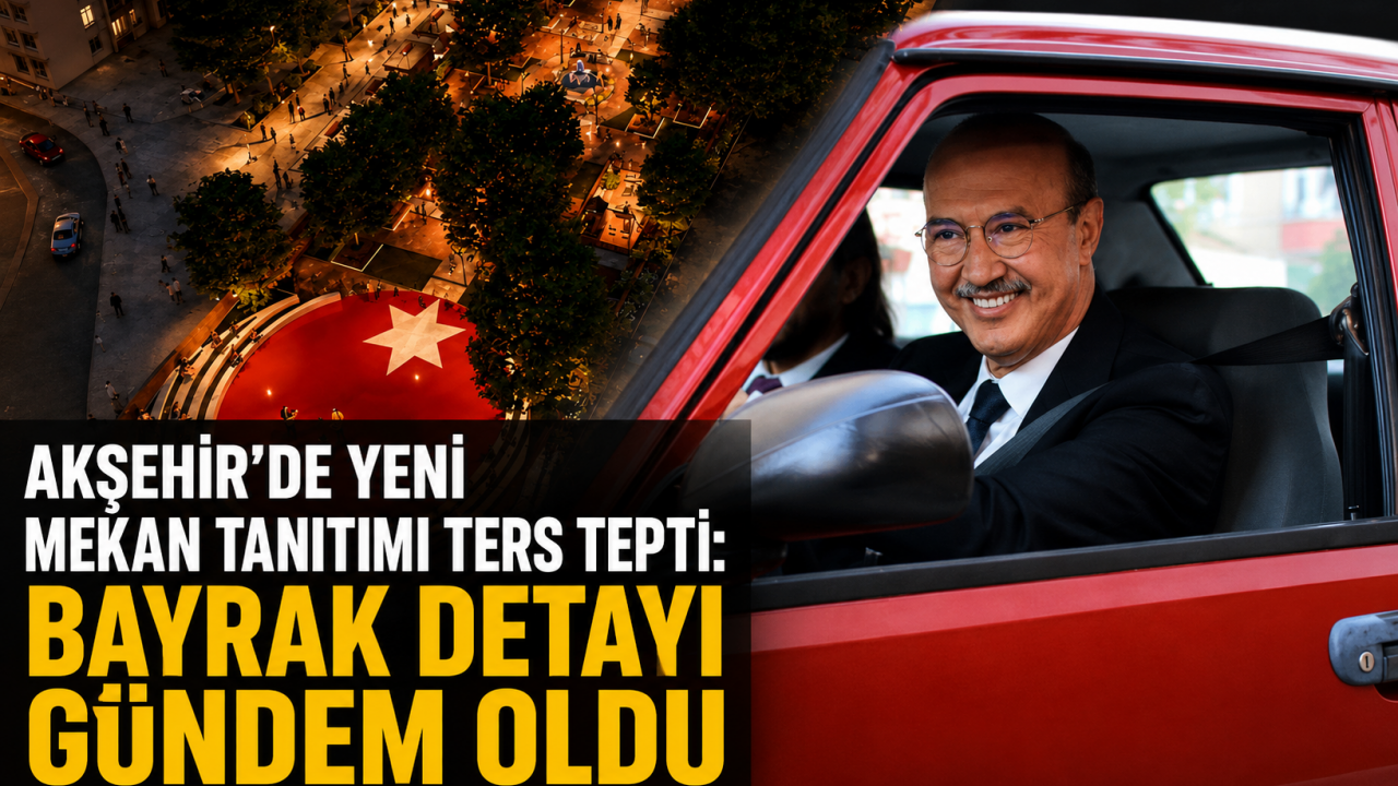 Konya Akşehir’de yeni mekan tanıtımı ters tepti: Bayrak detayı gündem oldu