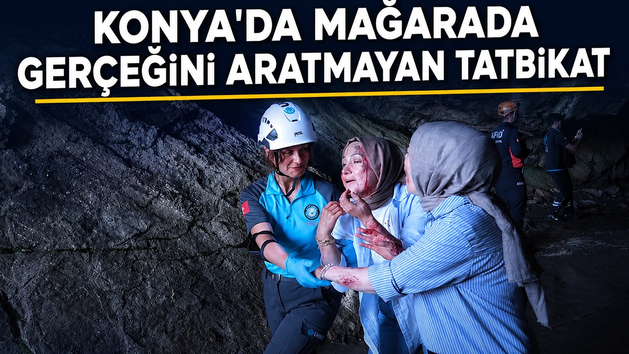 Konya'da mağarada gerçeğini aratmayan tatbikat