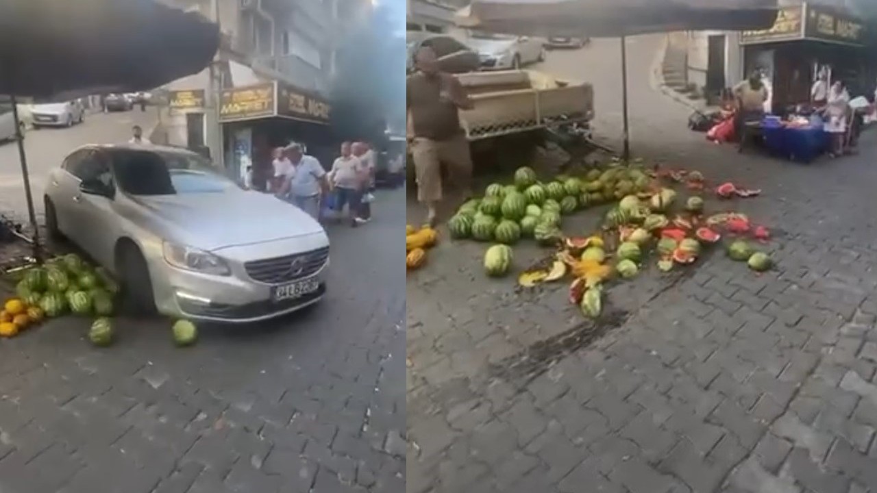 Lüks aracıyla girdiği pazar tezgahını darmadağın etti! O anlar kamerada