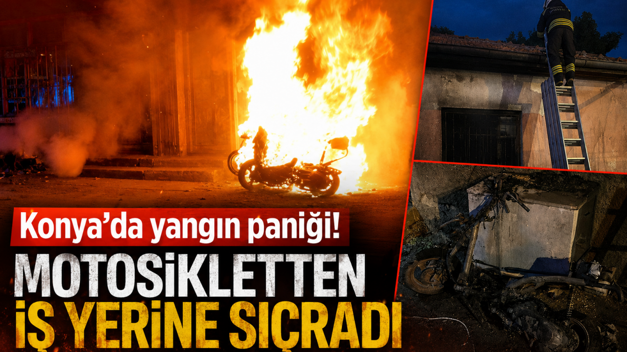Konya'da yangın paniği! Motosikletten iş yerine sıçradı