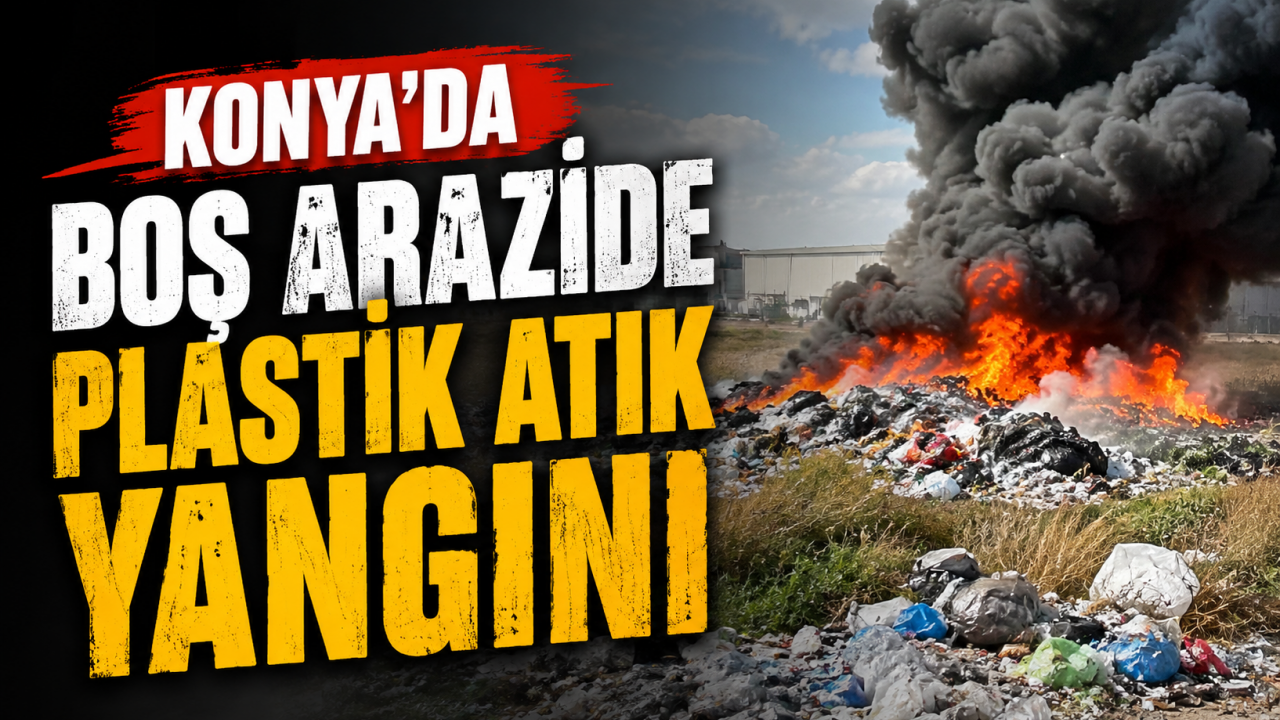 Konya’da boş arazide plastik atık yangını