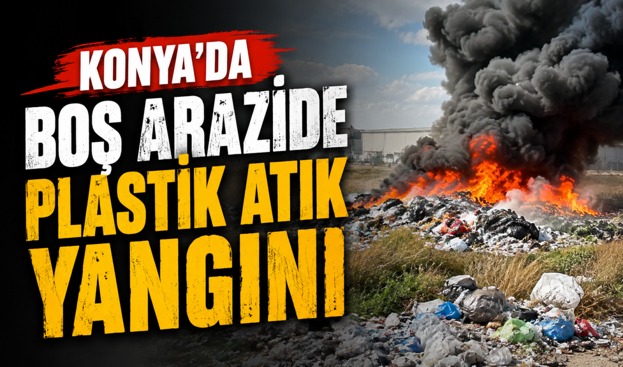 Konya’da boş arazide plastik atık yangını
